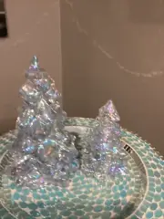 Christmas Holiday Tree - Crystal Carnival Glass - Mosser USA - 8 And 5.5 Inches