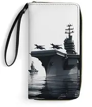 [BFGWK] Large Wallet Novelty Aircraft Carrier Printing Long Wallet With Zipper Leather Wallet Suitable For Both Men And Women, style, 19.7x10.5cm, Style, 19.7x10.5cm, 休闲
