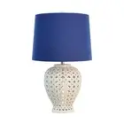 LATTICE TALL WHITE TABLE LAMP W/ BLUE SHADE DESK BEDSIDE READING LIGHT 45X69CM