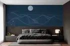 3D Abstract Mountain Sun Line Blue Self-adhesive Removeable Wallpaper Wall Mural
