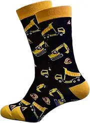 [Generic] Digger Socks, Builder Gift, Construction Present. UK Size 7-10, Black And Yellow, 8.5-10.5 US