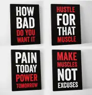 Gym Quote Canvas - Set of 4 - Motivational - Red (8 X 10 Inches)