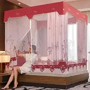 Bed Canopy, Princess Mosquito Net Square Top Blackout Curtains 3 Entrances Polyester Tent Fine Mesh Anti-Mosquito Bedroom Bed Neting Easy Installation,Red,180 * 200cm