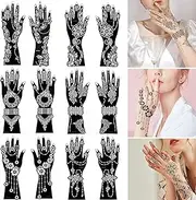Xmasir 12 Large Sheets Henna Tattoo Stencil Kit for Hand Forearm Body Paint, Indian Arabian Temporary Tattoo Templates for Women Girls (S8)