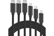 USB C to Lightning Cable 2M/6FT [3 Pack] ROCK 3A Super Fast iPhone Charger, Rapid Braided Type C Charging Cord for iPhone 14 13 12 11 Pro Max Plus Mini XR XS X 8 iPad Airpods, Black