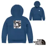 【美國 THE NORTH FACE】童 翻轉LOGO印花連帽大學T/機能性運動衫/休閒旅行/7WPP-HDC 藍色