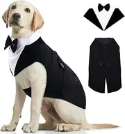 Kuoser Dog Tuxedo, Dog Wedding Suit and Bandana Set, Pet Clothes Puppy Formal Shirt with Removable Bow Tie, Doggie Costume Small Medium Large Dogs Outfit for Party Birthday Festival