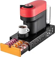 [FlagShip] Coffee Pod Holder for Nespresso Vertuo Pod Organizer Fits All Vetuo Pods Black Metal With Wood Handle