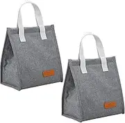 2 PCS Thermal Lunch Bag, Portable Large Capacity Thermal Insulation Aluminum Foil Liner Lunch Cooler Bag, Reusable Leakproof Bento Tote, Lunch Box Container for Work School Beach Women & Men (Grey)