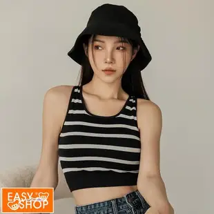 【EASY SHOP】Banana Pie-BRA TOP 經典條紋削肩背心-黑