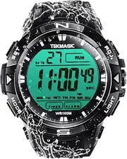 [TEKMAGIC] Digital Sports Watch 10 ATM 100 Meters Waterproof Suitable for Swimming and Diving, with Alarm Clock, Stopwatch, Backlight, Calendar, Dual time Zone, 12 or 24 Hour Format