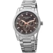 Men's Akribos XXIV AK958SSGY Silver 12 Diamond Hour Marker Link Bracelet Watch