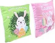 MERRYHAPY 2pcs Easter Throw Pillow Covers Protective Cases with Rabbit and Egg Pattern Soft Skin for Sofa and Home Decor