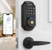 Keyless Entry Door Lock Fingerprint Deadbolt with Lever Handle Set Smart Door