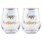 2pc Anniversary 600ml Stemless Wine Glass Champagne Drinking Cup Set Rose Gold