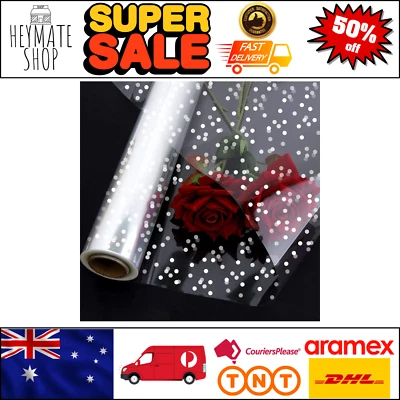 BetterJonny White Dots Clear Cellophane Wrap Roll 40cm x 30m for Gifts & Crafts