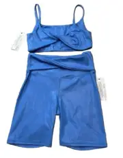SAGE COLLECTIVE Matching Sports Bra Shorts Set Size Medium NWT Blue Metallic