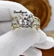 6mm Natural Round Moissanite Solitaire With Accent Men's Engagement Ring Silver