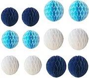 12pcs 6 inch 8 inch Tissue Paper Honeycomb Balls Party Backdrop Decoration Paper Flower Balls Craft Kit for Wedding Anniversary Room Birthday Baby Shower (White Blue Royal Blue)