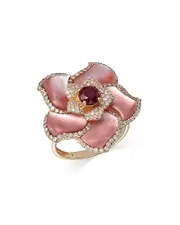 Bloomingdale's Fine Collection Ruby, Mother of Pearl, & Diamond Flower Ring in 14K Yellow Gold