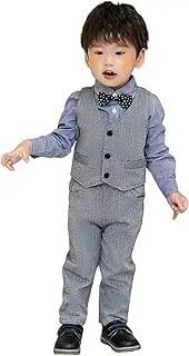 [Kromoc] Boys' Herringbone 2-Piece Suit Single Breasted Button Vest + Pants Tuxedos for Wedding Ring Bearer