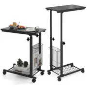 Giantex Mobile Side Table C Shaped End Table Height Adjustable Coffee Table Laptop Storage Table Black