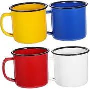 PAMINGONO 4Pcs Vintage Enamel Tea Mug Reusable Water Beverage Cups for Camping Home Office Safe Material Red Yellow White Blue for Tea Coffee Drinks