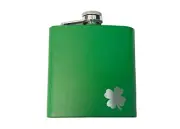 4-Leaf Clover Laser Engraved 6 oz. Stainless Steel Flask (Green) St. Patrick Day