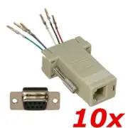 10 Pack - DB9 9-Pin Serial RS232 Female to RJ12/RJ11 Phone 6P6C Modular Adapter