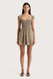 Lene Mini Dress Micro Leaves Walnut