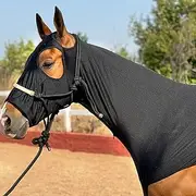 Horse Hood Slinky Lycra Zippered Mane Braid Shoulder Guard,1Piece (Black, Large)