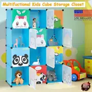 Clothes Closet Organizer Cabinet with Hanging Rod 12 Cube Storage For Kids Room