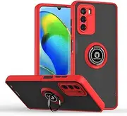 [SEAHAI] Case for OPPO A16 / OPPO A16s / OPPO A54s, Ultra Thin Hard Translucent PC Matte Back Soft TPU Silicone Dual Layer Hybrid Shockproof Cover, with Ring Holder Kickstand, Red