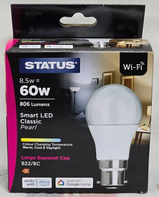 STATUS Smart LED Colour Changing Temperature Light Bulb - Warm,Cool&Daylight 60w