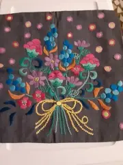 Embroidered Pillow Cover Blue Lightweight Denim Floral Zipper 16.5 x 16.5" Boho