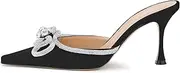 [LauraVicci] Women High Heeled Mules Rhinestone Embellished Crystal Double Bow Satin Sandals Pointy Toe Stiletto Shoes Summer Bridal Shoes