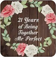 [Designsify] Gifts, 21st Anniversary 21 Years of Being Mr Perfect, Drink Coaster A Mat Wipe-Clean Non-Slip Non-Skid Cork Back, for Birthday Mom Dad Parents Fathers Mothers Day Party, to Men Women Him
