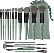 17 Pcs Makeup Brushes, Glitzcharm Makeup Brushes Set Premium Synthetic Powder Blush Concealers Eye Shadow Eyeliner Make Up Brushes(17 Brushes + 1 Green Bag,Green)