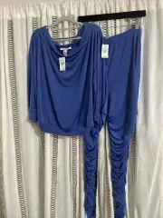 Curvy Girl By Ashley Stewart Lisa Top 2X & Leggings 3X Blue Plus Size Set