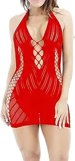 [Generic] Womens Sexy Lace Teddy Lingerie Deep V Hot Mesh Mini Dress Bodysuit Hollow Out Halter Babydoll Nighties
