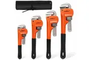 4Pc Heavy Duty Pipe Wrench Set Plumbing Monkey Adjustable Spanner 8/10/12/14inch