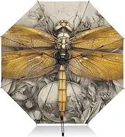 [PDZRMY] UV Protection Travel Umbrella Dragonfly Flower Compact for Rain and Sun - Auto Open and Close UPF 50+ Windproof Portable 46” Sun Umbrella for Women and Men