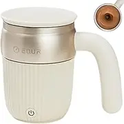 EQURA Self Stirring Coffee Mug, 450ml Rechargeable Automatic Magnetic White Stainless Steel Mixing Cup for Coffee/Tea/Hot Chocolate/Milk/Office