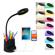 - RGB LED Desk Lamp with Dual USB Charging,Smart Dimmable Study Lamp,Eye