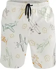 [GuoChe] Mens Swim Trunks Flying Retro Planes Quick Dry Swimwear Board Shorts Mens Swim Trunk Bathing Suits Mesh Lining