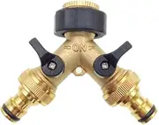 JZK Brass 2 Way Tap Connector Double Tap Adapter Garden Tap Adaptor with Individual On/Off Valves for Home Kitchen Garden Outdoor