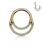 Piercing Ring Segment Golden Double Line Rhinestones ( Ear, Daith , Septum)