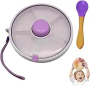 Kids Original Snack Spinner Bundle with Hand Strap and Spon, Leakproof Dishwasher Rotating Reusable Snack Container & Classic Sectioned Snack Box with 5 Compartment Dispenser and Lid Babies Travel(Pur