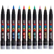 NEW! Uni POSCA 10pk Water Based Flexible Brush Tip Art Pens Opaque Paint Markers