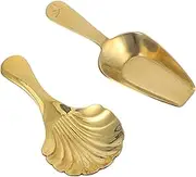 MOTHNUR 2pcs Brass Scoop Portable Mini Tea Spoons for Sugar Spices Condiments Wear Resistant Kitchen Accessories